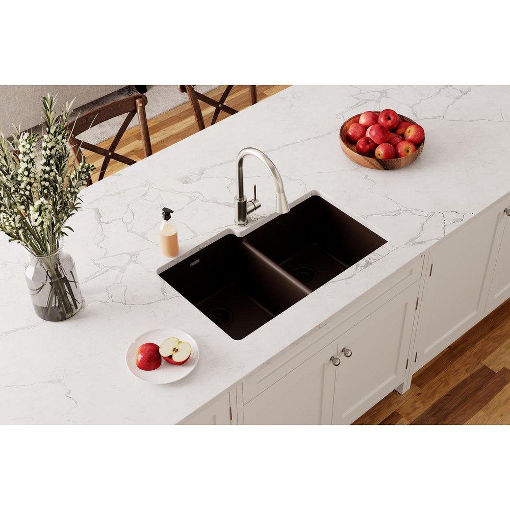 Elkay Mocha 33 x 20-1/2 in. No Hole Composite Double Bowl Undermount Kitchen Sink 