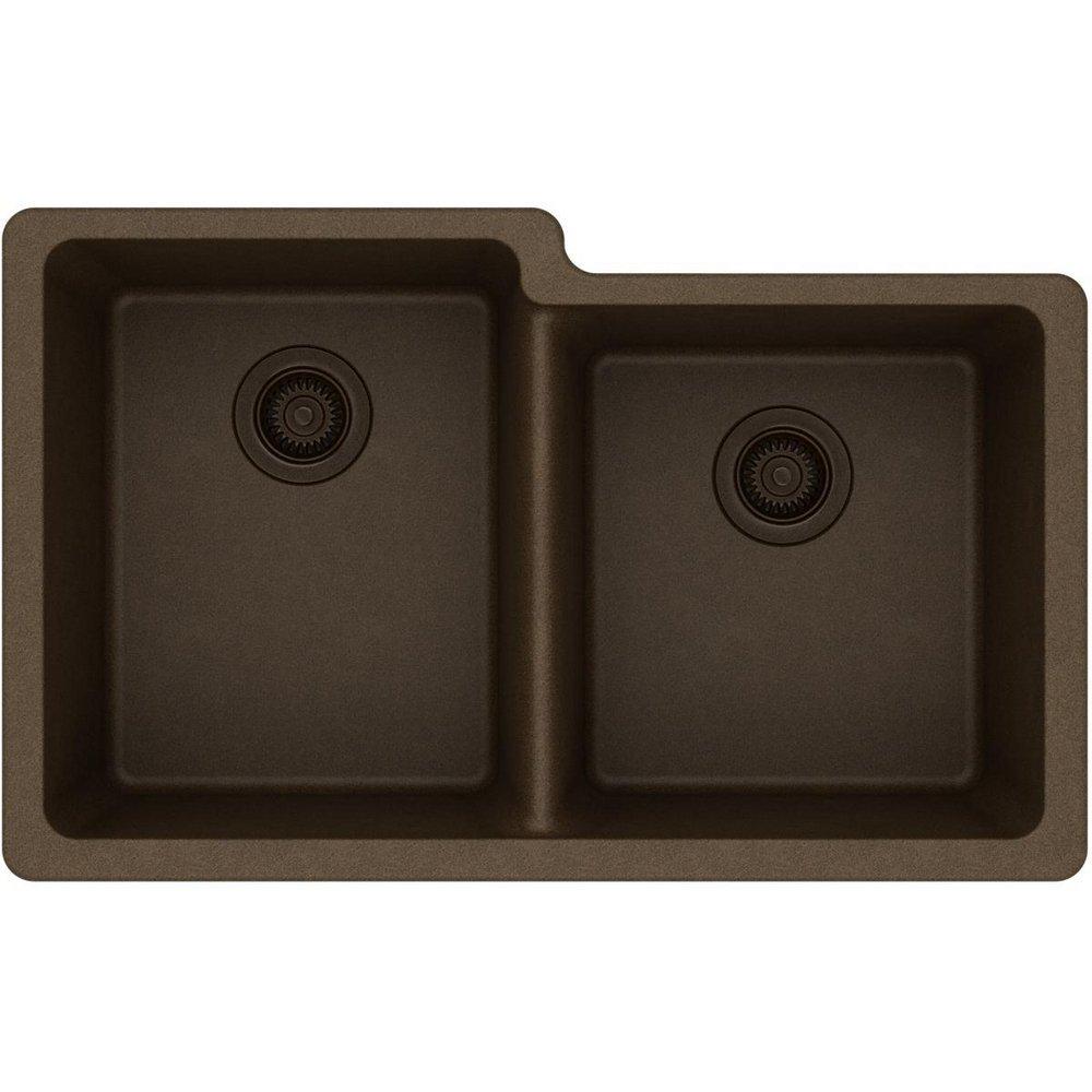 Elkay Mocha 33 x 20-1/2 in. No Hole Composite Double Bowl Undermount Kitchen Sink 