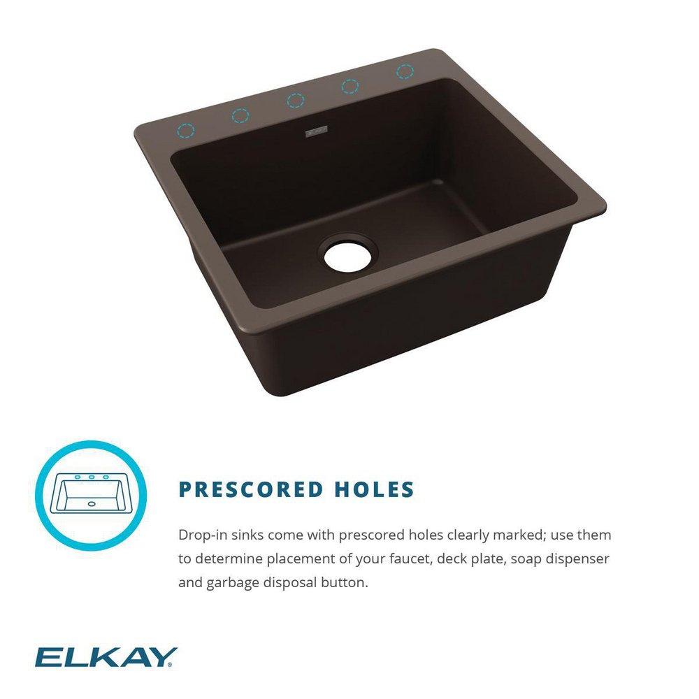Elkay Mocha 25 x 22 in. No Hole Composite Single Bowl Drop-in Kitchen Sink 