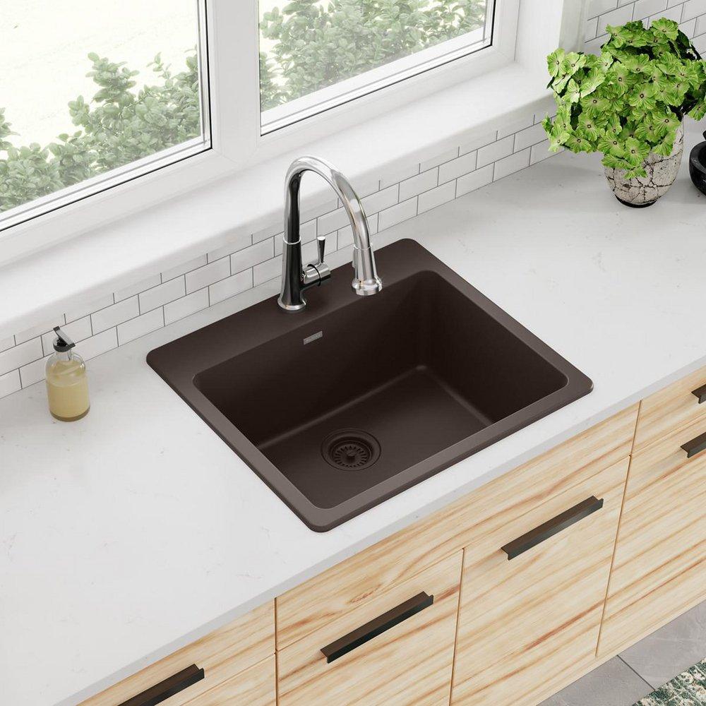 Elkay Mocha 25 x 22 in. No Hole Composite Single Bowl Drop-in Kitchen Sink 