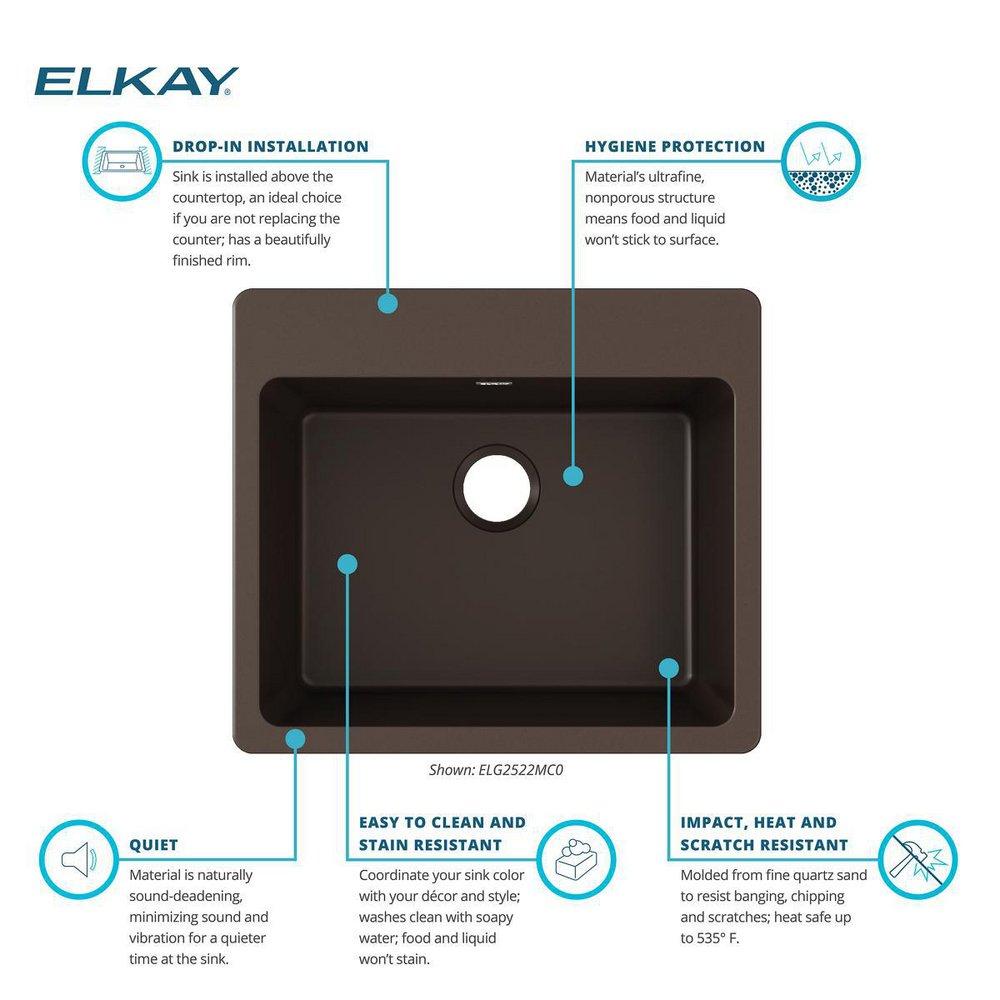 Elkay Mocha 25 x 22 in. No Hole Composite Single Bowl Drop-in Kitchen Sink 