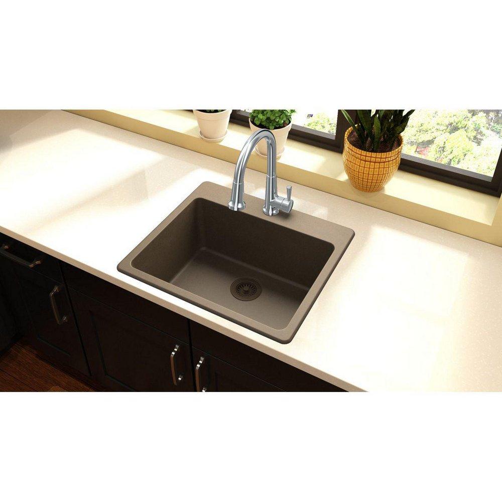 Elkay Mocha 25 x 22 in. No Hole Composite Single Bowl Drop-in Kitchen Sink 