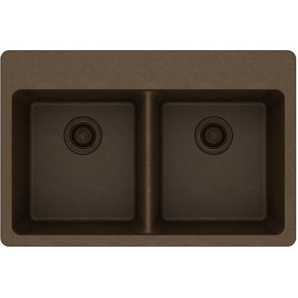Elkay Mocha 33 x 22 in. No Hole Composite Double Bowl Drop-in Kitchen Sink 