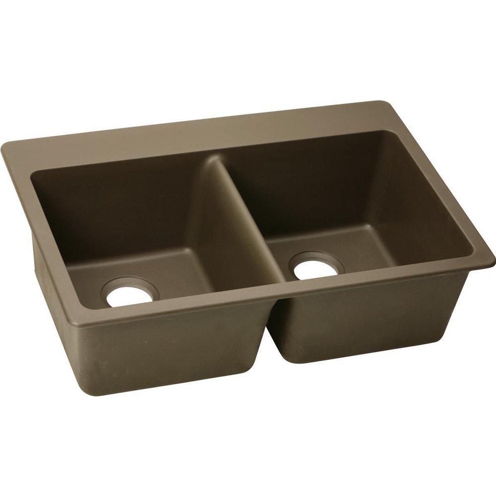 Elkay Mocha 33 x 22 in. No Hole Composite Double Bowl Drop-in Kitchen Sink 
