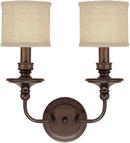 2-Light Wall Sconce in Burnished Bronze with Decorative Fabric Stay Straight Glass Shade