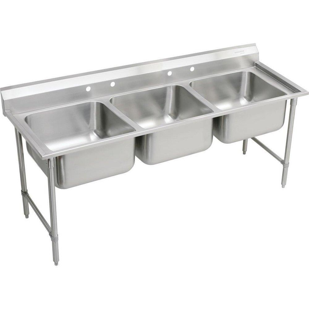 Elkay Satin Stainless Steel 4-Hole 3-Bowl Stainless Steel Scullery Sink 