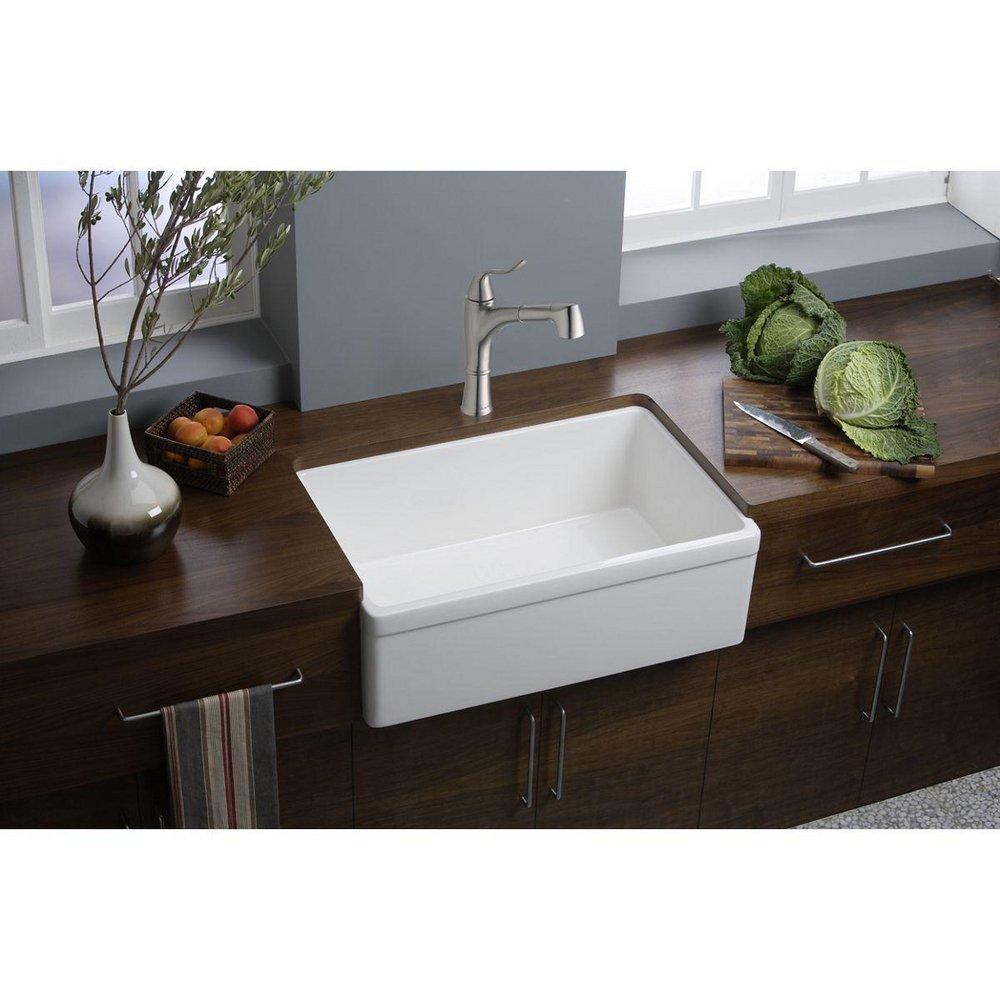 Elkay White 29-7/8 x 19-3/4 in. No Hole Fireclay Single Bowl Apron Front Kitchen Sink 