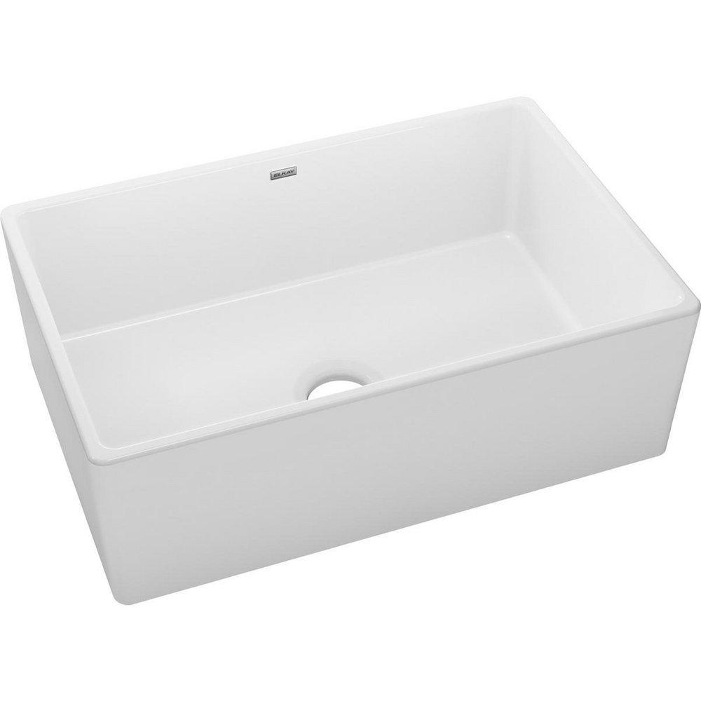 Elkay White 29-7/8 x 19-3/4 in. Fireclay Single Bowl Farmhouse Kitchen Sink 