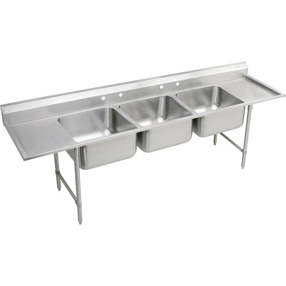 Elkay Buffed Satin 4-Hole 3-Bowl 2-Drainboard Stainless Steel Scullery Sink 