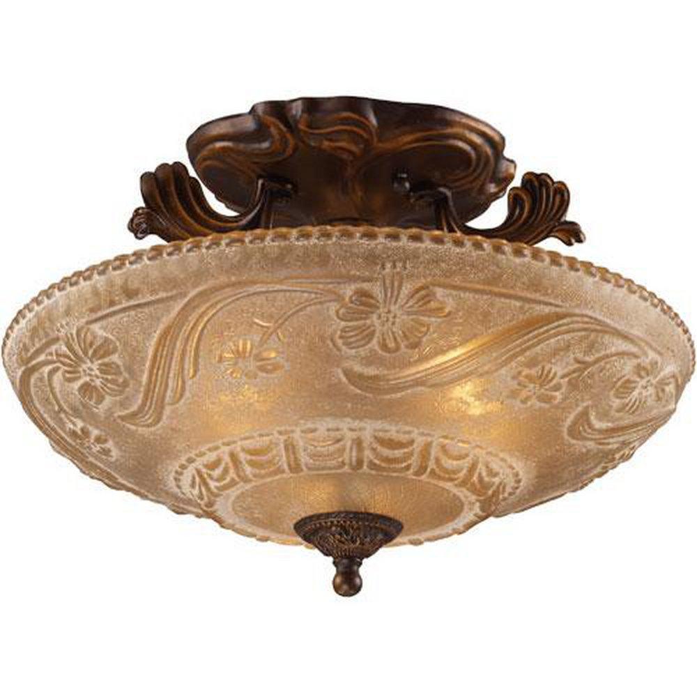Elk Home Golden Bronze 16 in. 75W 3-Light Medium E-26 Semi-Flush Mount Ceiling Fixture 