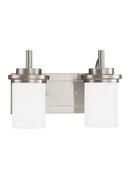 14 x 9-1/4 in. 200W 2-Light Medium E-26 LED Vanity Fixture with Satin Etched Glass in Brushed Nickel