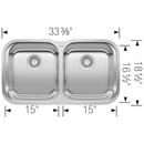 BLANCO Stainless Steel 33-3/8 x 18-1/2 in. No Hole Stainless Steel Double Bowl Undermount Kitchen Sink in Refined Brushed Stainless Steel 