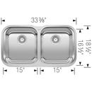 BLANCO Stainless Steel 33-3/8 x 18-1/2 in. No Hole Stainless Steel Double Bowl Undermount Kitchen Sink in Refined Brushed Stainless Steel 