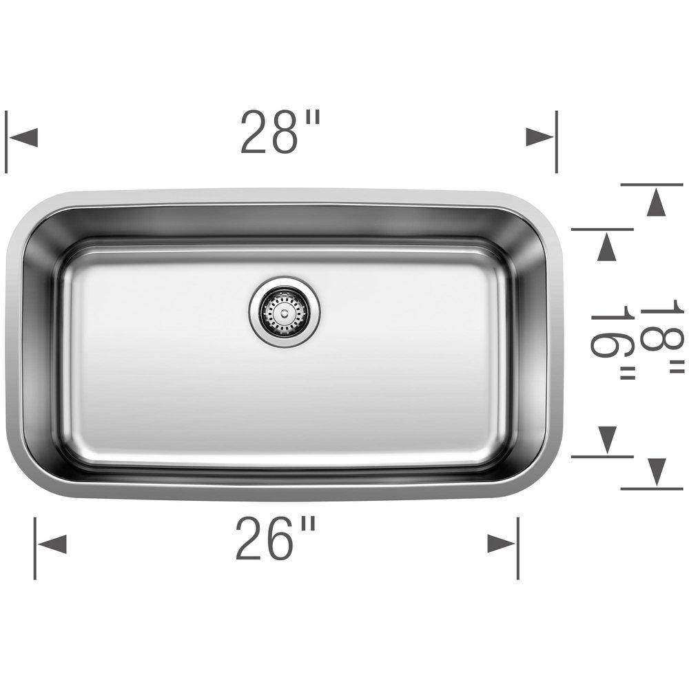 BLANCO Stainless Steel 28 x 18 in. No Hole Single Bowl Undermount Kitchen Sink 