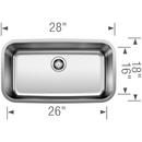 BLANCO Stainless Steel 28 x 18 in. No Hole Single Bowl Undermount Kitchen Sink 