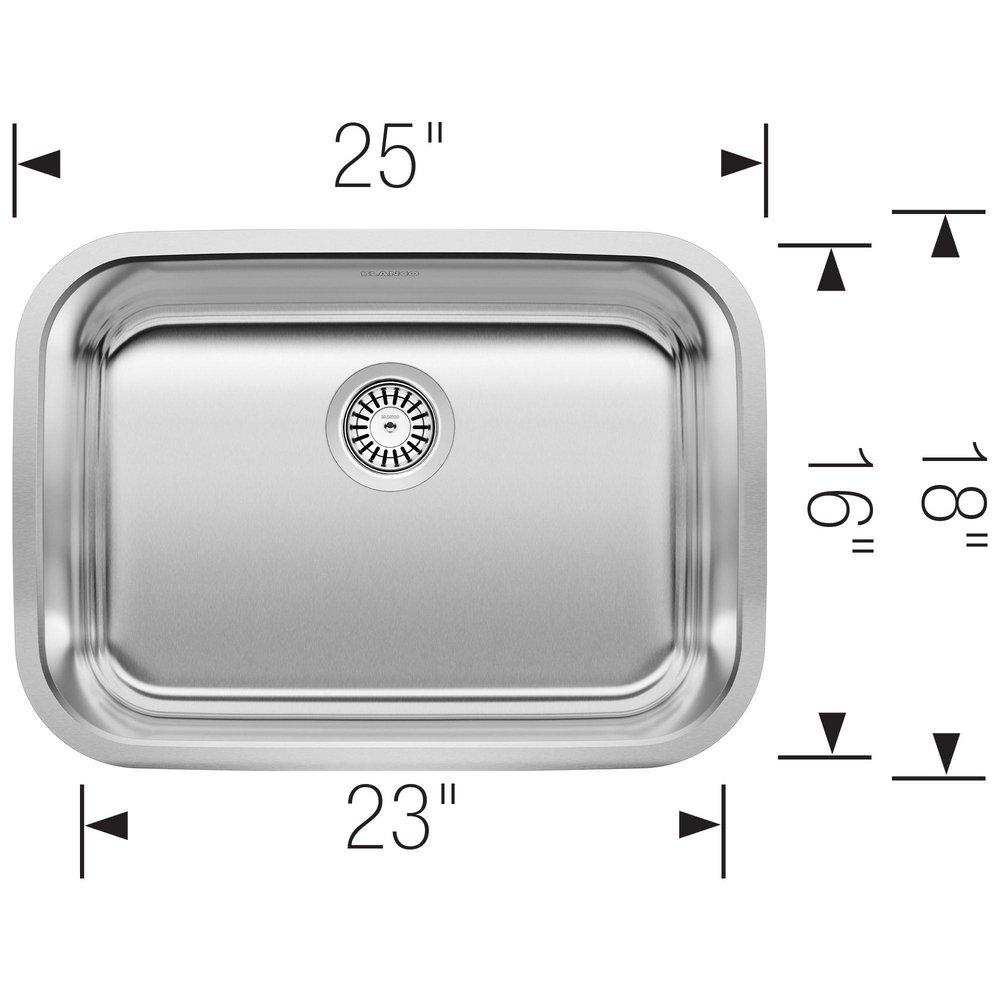 BLANCO Stainless Steel 25 x 18 in. No Hole Single Bowl Undermount Kitchen Sink 