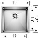 BLANCO Polished Satin 19 x 18 in. No Hole Stainless Steel Single Bowl Undermount Kitchen Sink 