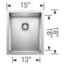 BLANCO Polished Satin 15 x 18 in. No Hole Stainless Steel Single Bowl Undermount Kitchen Sink 