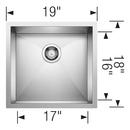 BLANCO Polished Satin 18-9/10 x 18 in. No Hole Stainless Steel Single Bowl Undermount Kitchen Sink 
