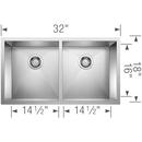 BLANCO Stainless Steel 29 x 18 in. No Hole Stainless Steel Double Bowl Undermount Kitchen Sink 