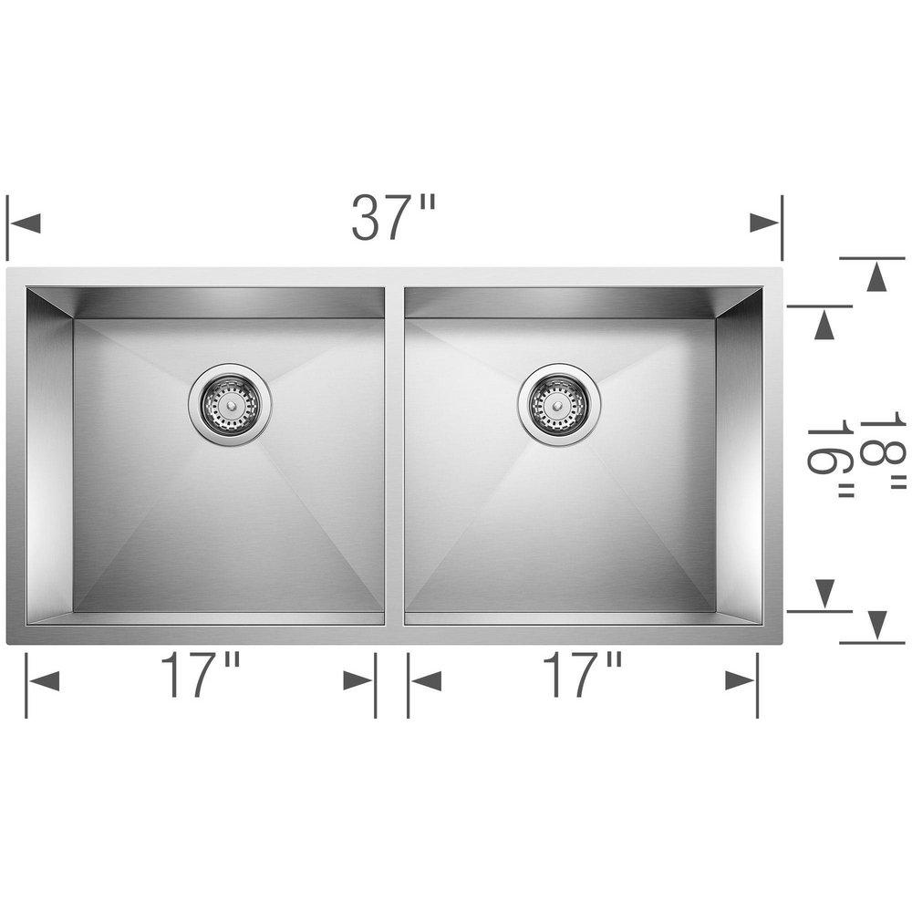 BLANCO Polished Satin 37 x 18 in. No Hole Stainless Steel Double Bowl Undermount Kitchen Sink 