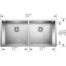BLANCO Polished Satin 37 x 18 in. No Hole Stainless Steel Double Bowl Undermount Kitchen Sink 