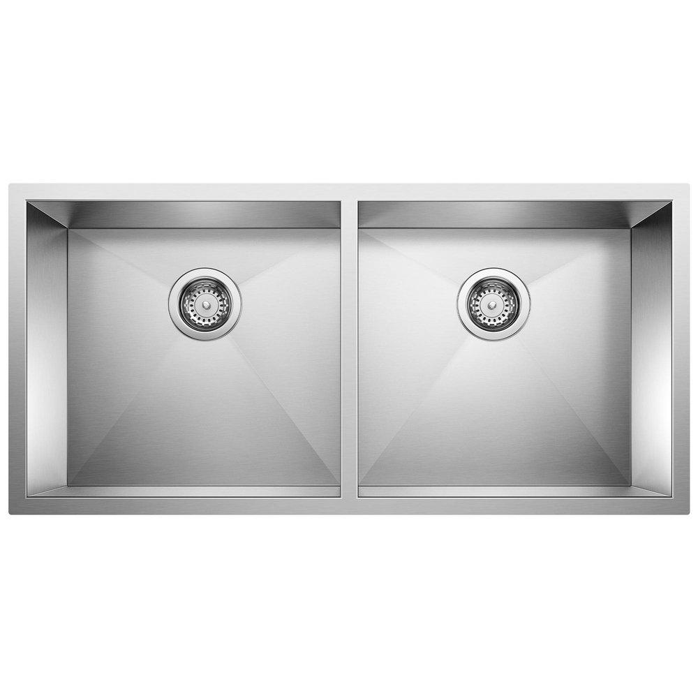 BLANCO Polished Satin 37 x 18 in. No Hole Stainless Steel Double Bowl Undermount Kitchen Sink 