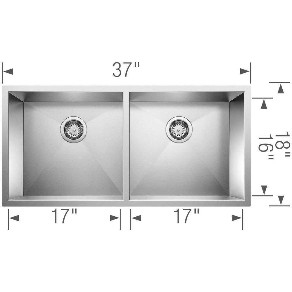 BLANCO Polished Satin 37 x 18 in. No Hole Stainless Steel Double Bowl Undermount Kitchen Sink 