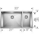 BLANCO Satin Polished 33 x 18 in. No Hole Stainless Steel Double Bowl Undermount Kitchen Sink 