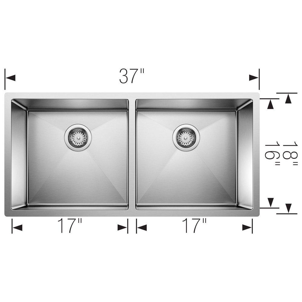 BLANCO Polished Satin 36-9/10 x 18 in. No Hole Stainless Steel Double Bowl Undermount Kitchen Sink 