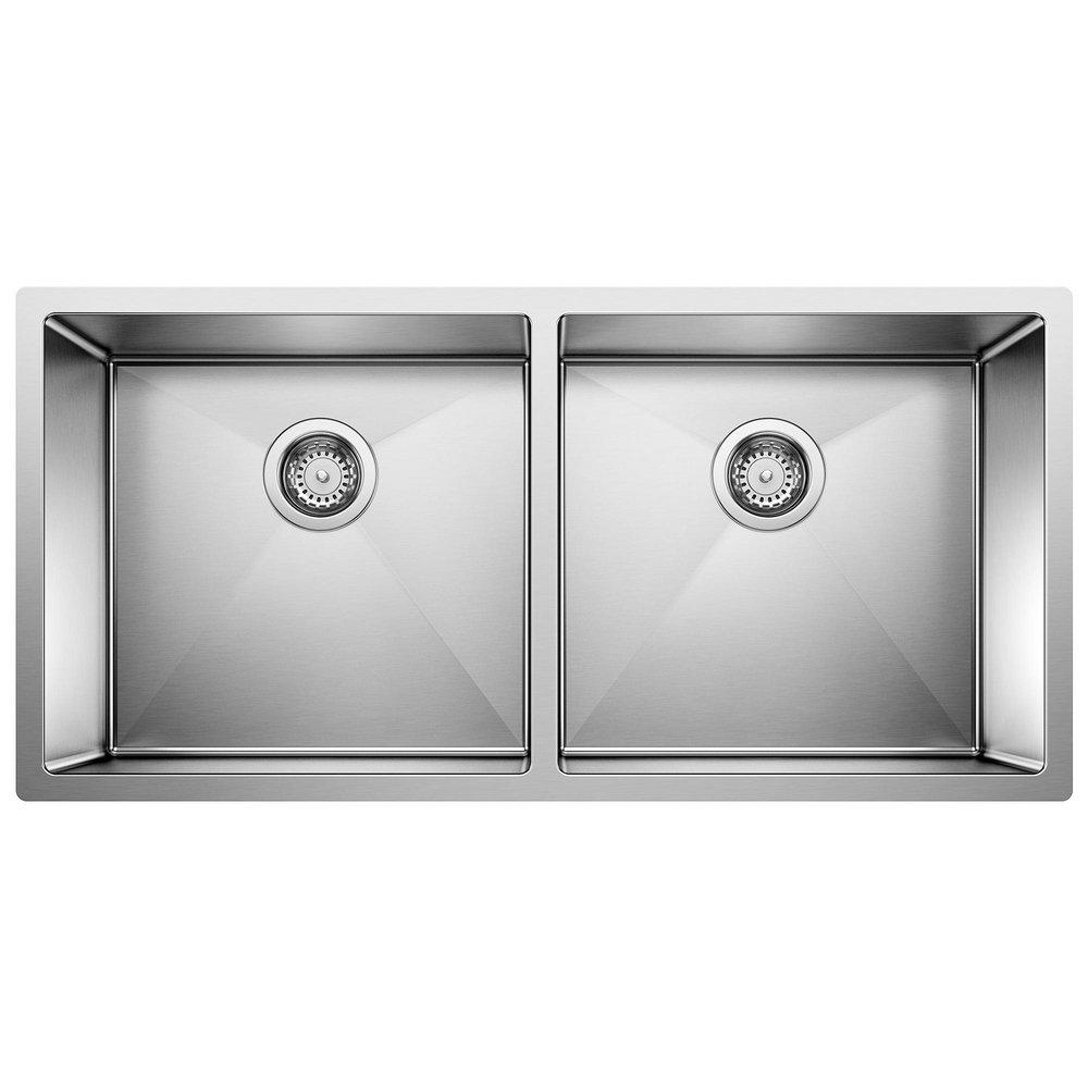 BLANCO Polished Satin 36-9/10 x 18 in. No Hole Stainless Steel Double Bowl Undermount Kitchen Sink 