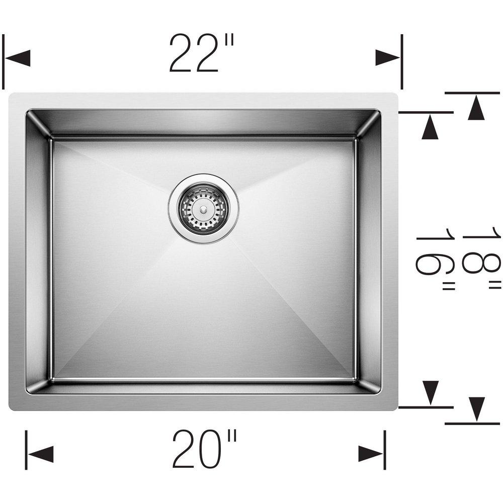 BLANCO Polished Satin 22 x 18 in. No Hole Stainless Steel Single Bowl Undermount Kitchen Sink 