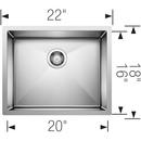 BLANCO Polished Satin 22 x 18 in. No Hole Stainless Steel Single Bowl Undermount Kitchen Sink 