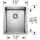 BLANCO Polished Satin 15 x 18 in. No Hole Stainless Steel Single Bowl Undermount Kitchen Sink 