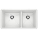 BLANCO White 33 x 18 in. No Hole Composite Double Bowl Undermount Kitchen Sink 
