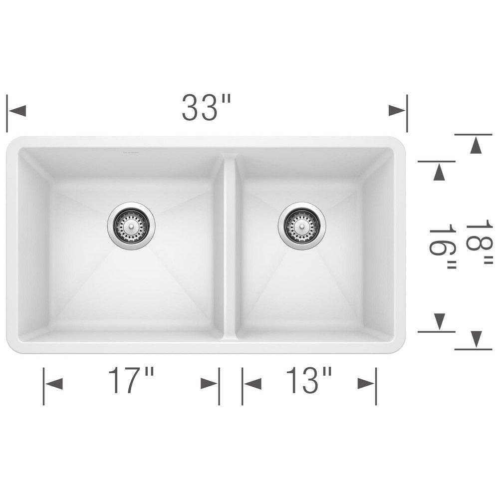 BLANCO White 33 x 18 in. No Hole Composite Double Bowl Undermount Kitchen Sink 