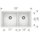 BLANCO White 33 x 18 in. No Hole Composite Double Bowl Undermount Kitchen Sink 