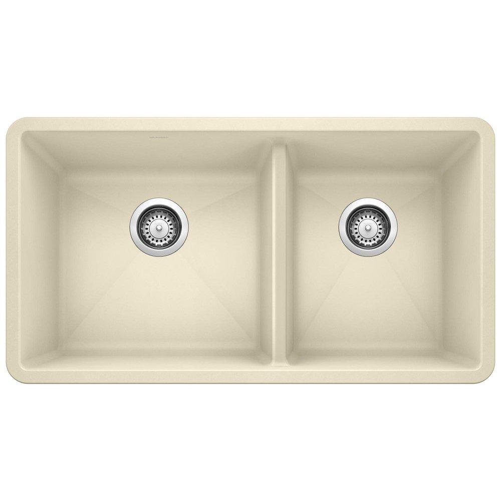 BLANCO Biscuit 33 x 18 in. No Hole Composite Double Bowl Undermount Kitchen Sink 