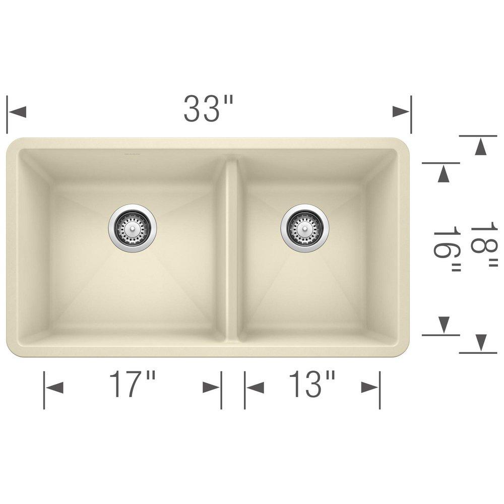 BLANCO Biscuit 33 x 18 in. No Hole Composite Double Bowl Undermount Kitchen Sink 