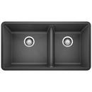BLANCO Anthracite 33 x 18 in. No Hole Composite Double Bowl Undermount Kitchen Sink 