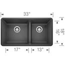 BLANCO Anthracite 33 x 18 in. No Hole Composite Double Bowl Undermount Kitchen Sink 