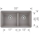 BLANCO Metallic Grey 33 x 18 in. No Hole Composite Double Bowl Undermount Kitchen Sink 