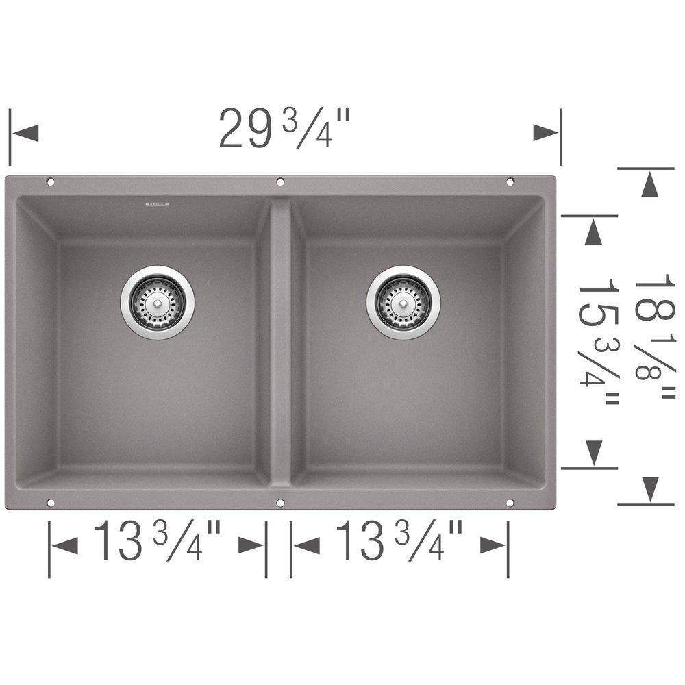 BLANCO Metallic Grey 29-3/4 x 18-1/8 in. No Hole Composite Double Bowl Undermount Kitchen Sink 