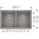 BLANCO Metallic Grey 29-3/4 x 18-1/8 in. No Hole Composite Double Bowl Undermount Kitchen Sink 