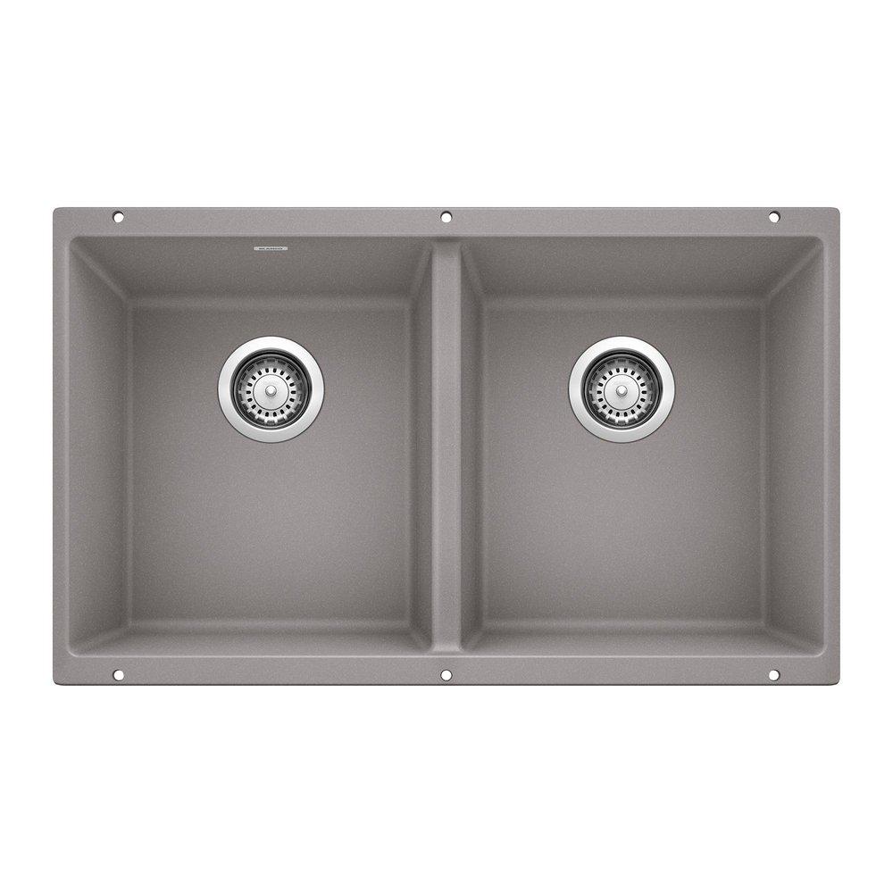 BLANCO Metallic Grey 29-3/4 x 18-1/8 in. No Hole Composite Double Bowl Undermount Kitchen Sink 