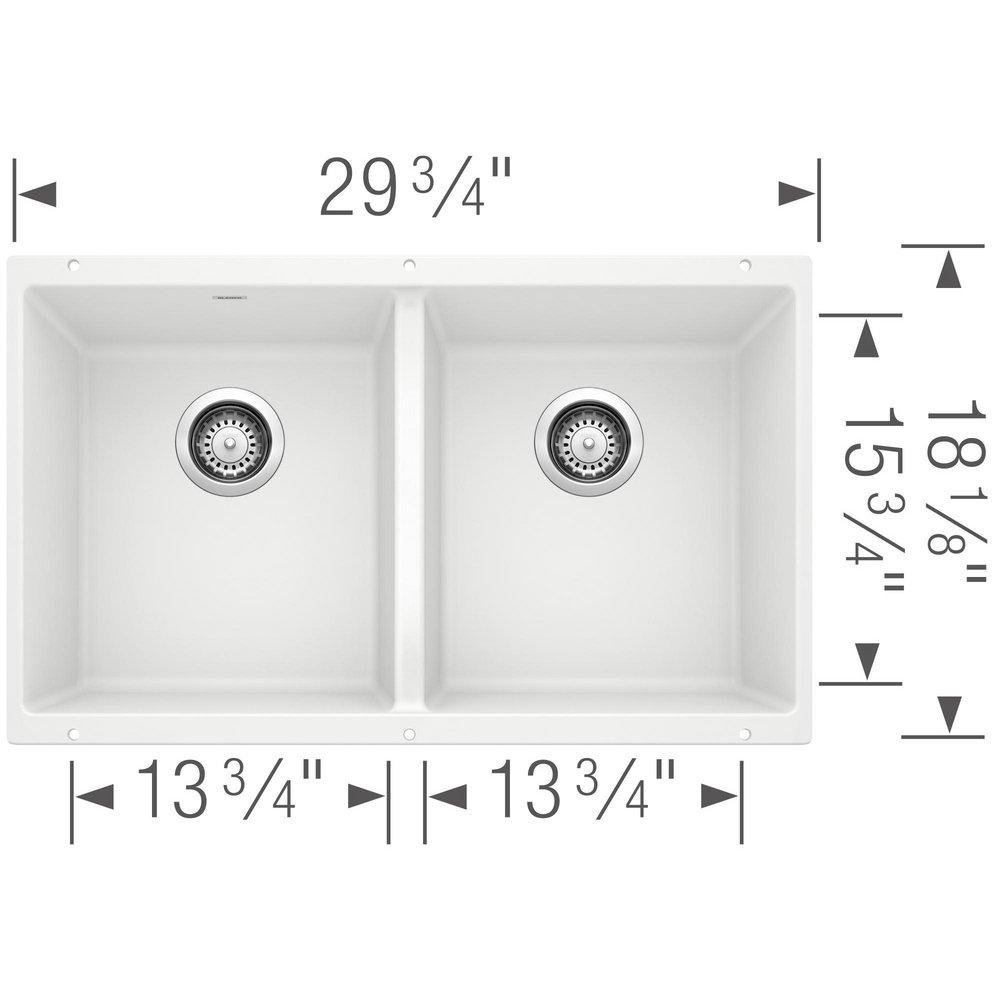 BLANCO White 29-3/4 x 18-1/8 in. No Hole Composite Double Bowl Undermount Kitchen Sink 