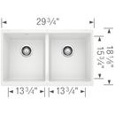BLANCO White 29-3/4 x 18-1/8 in. No Hole Composite Double Bowl Undermount Kitchen Sink 