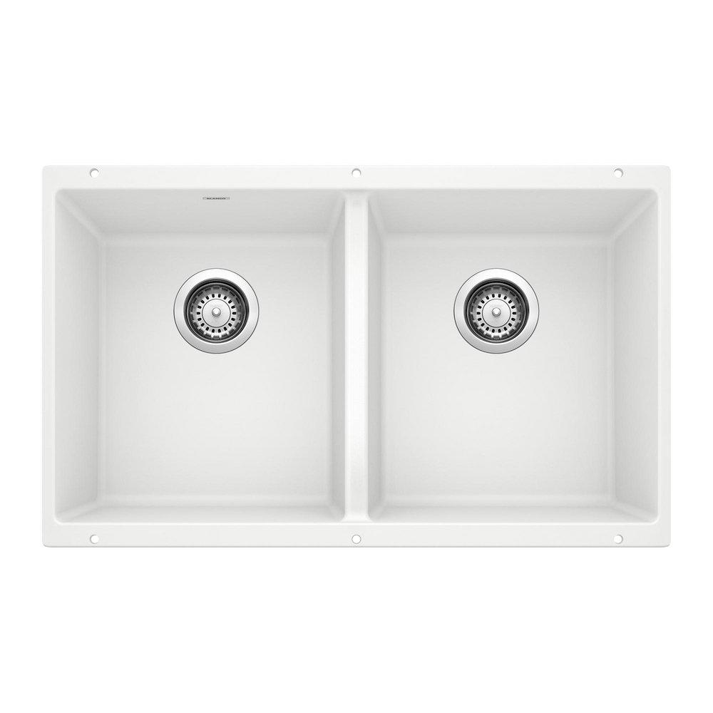 BLANCO White 29-3/4 x 18-1/8 in. No Hole Composite Double Bowl Undermount Kitchen Sink 