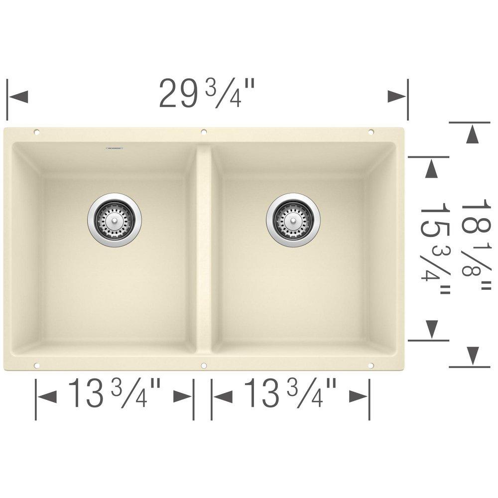BLANCO Biscuit 29-3/4 x 18-1/8 in. No Hole Composite Double Bowl Undermount Kitchen Sink 
