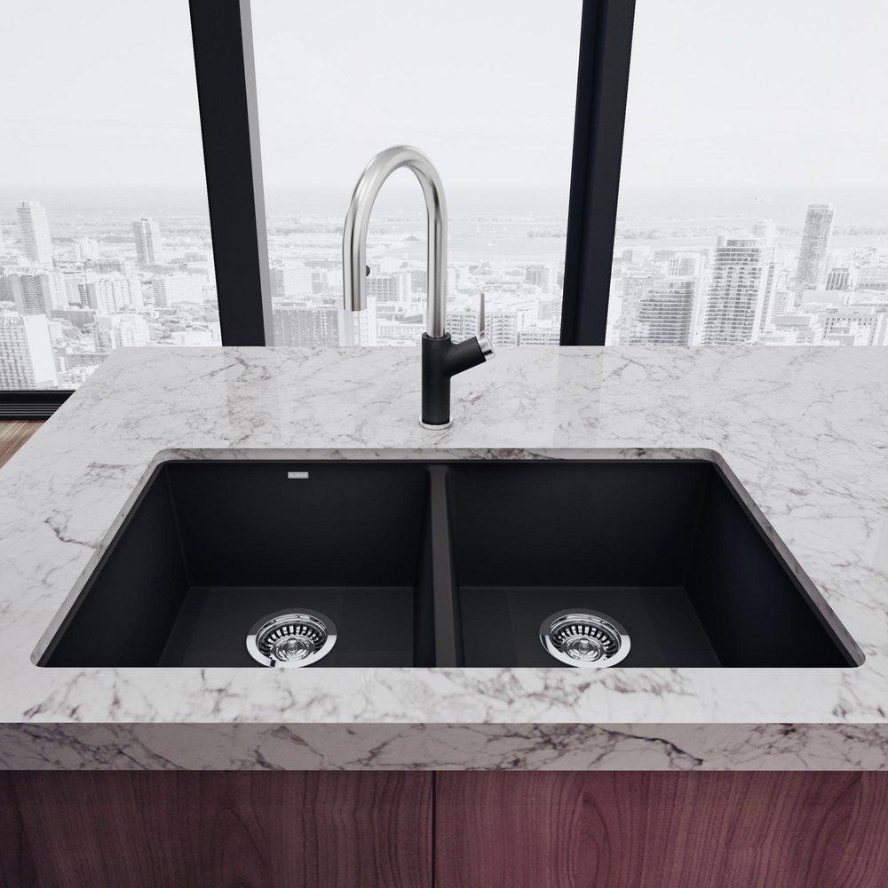 BLANCO Anthracite 29-3/4 x 18-1/8 in. No Hole Composite Double Bowl Undermount Kitchen Sink 